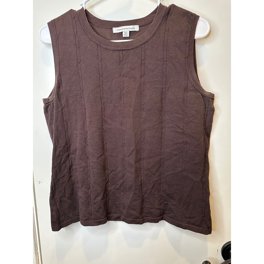 Mercer Street Studio Brown Cable Knit Sleeveless Sweater Vest Petite Medium PM